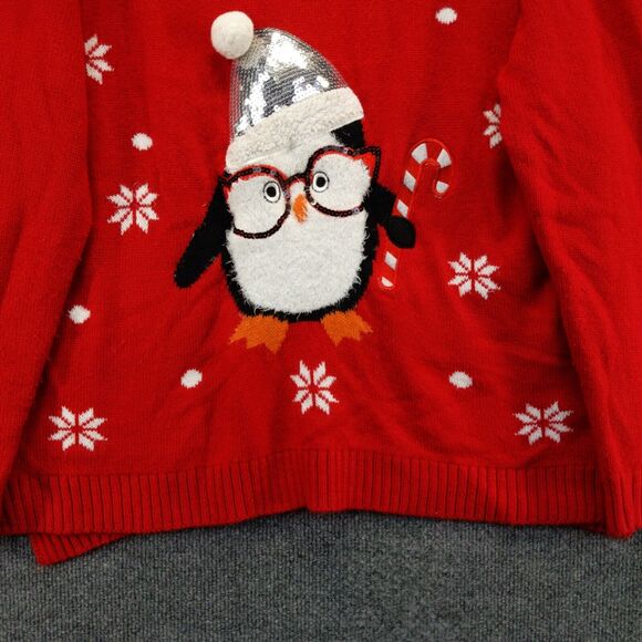 Holiday Time Womens Penguin Ugly Christmas Sweater Red XXL Long Sleeve Crew Neck - Picture 4 of 12